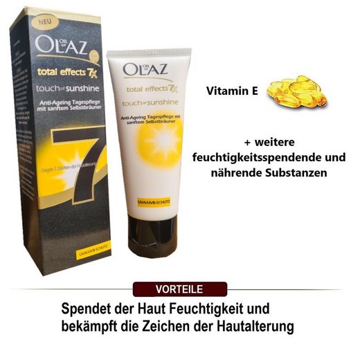 OLAZ Tagescreme Total Effects Touch of Sunshine Tagescreme mit Selbstbräuner 40ml Anti-Aging Creme für natürliche & fleckenfreie Bräune, straffung, jüngeres Aussehen, Anti Falten Hautcreme mit Vitamin E