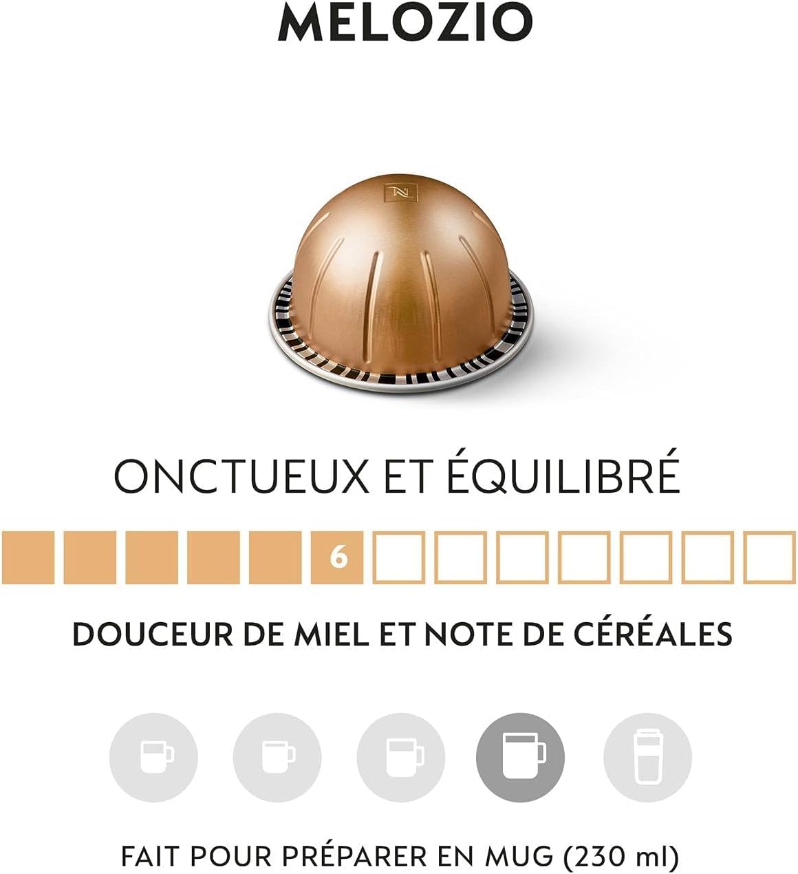 Nespresso Kapseln für Vertuo, Melozio-Kaffeegeschmack, 6 Hülsen, 60 Kapseln