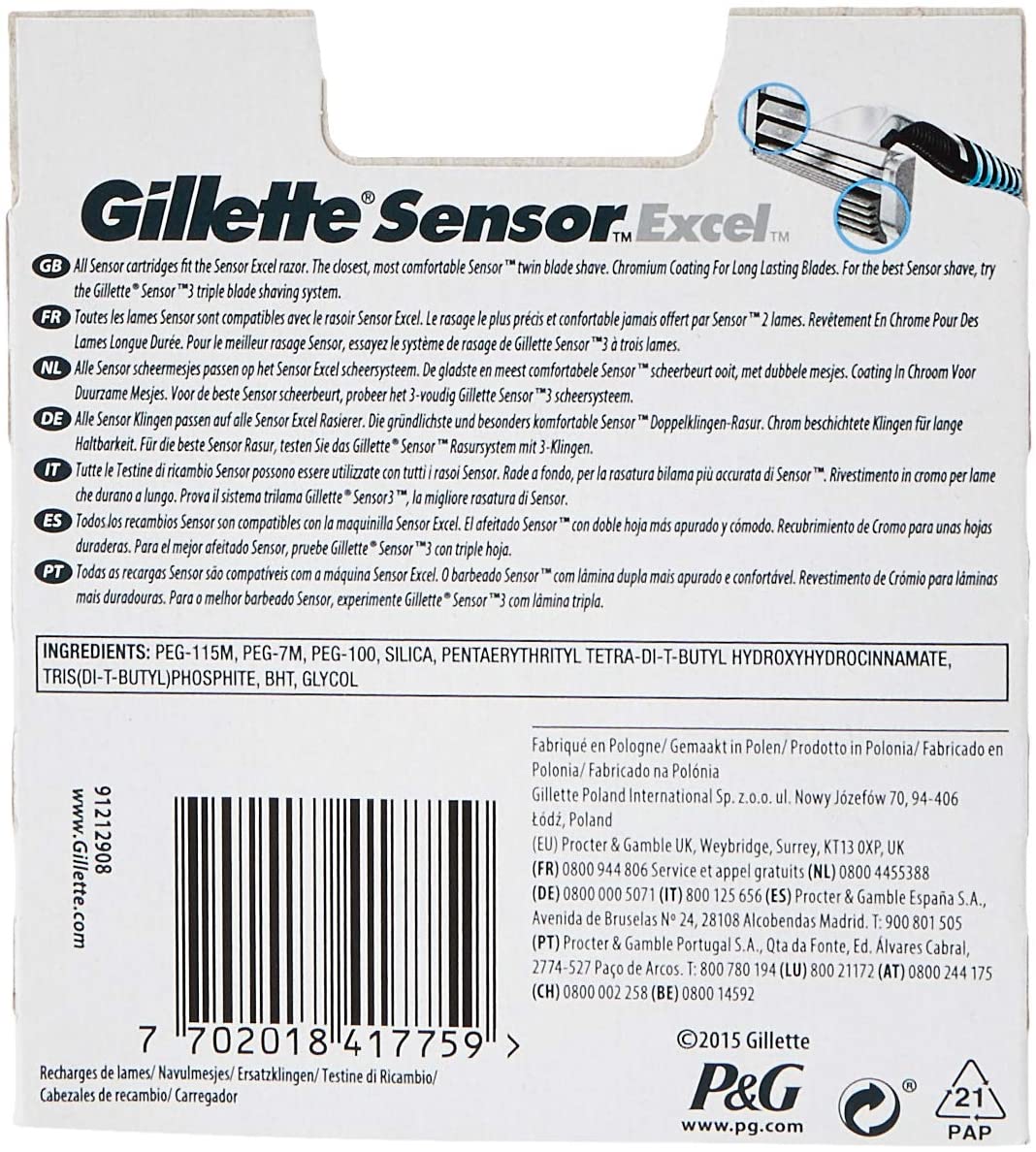 Gillette Sensor Excel Rasierklingen, 10 Ersatzklingen für Nassrasierer Herren